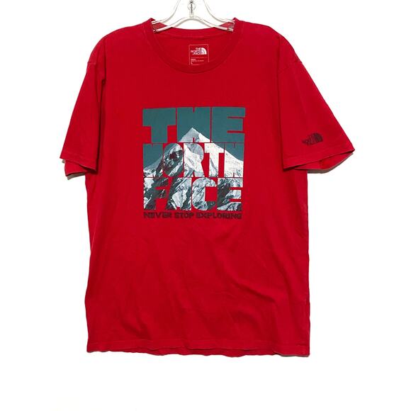 The Northface Never Stop Exploring Mountain Climbing Red Shirt Mens Large Sporty - Picture 1 of 5